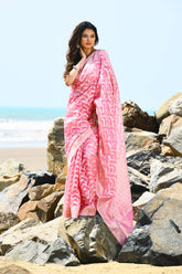 Jash-e-Jal' Pastel Pink Pure Resham Cotton Silk Banarasi Handloom Saree